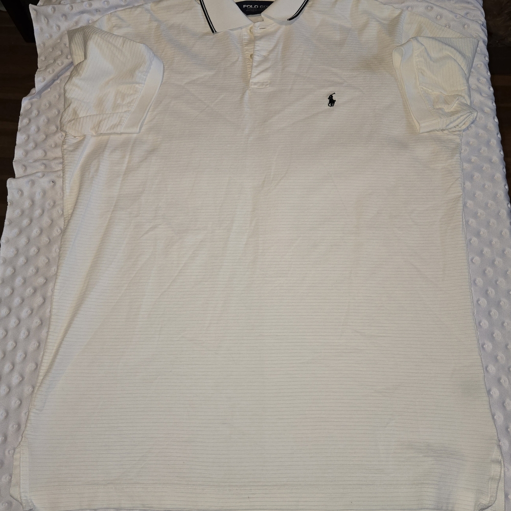 Ralph Lauren Polo Golf Shirt Mens Medium White Stripe Pima‎ Cotton Pony Logo